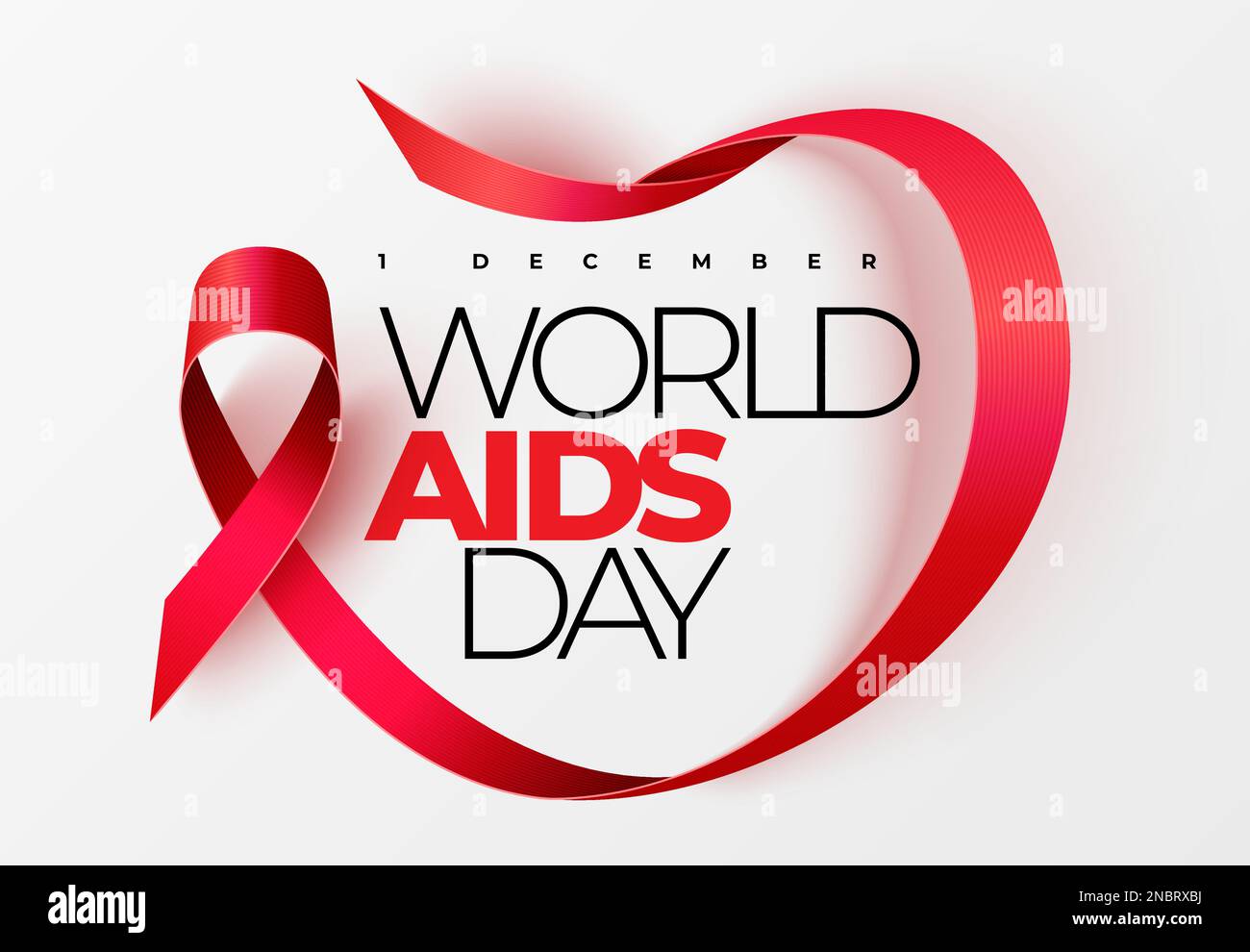 World aids day poster big headline and red ribbon in the heart form ...