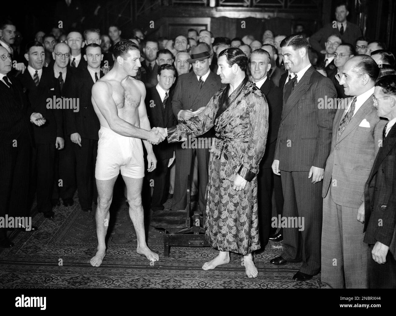 British heavyweight boxers Len Harvey, left, and Jock McAvoy seen at