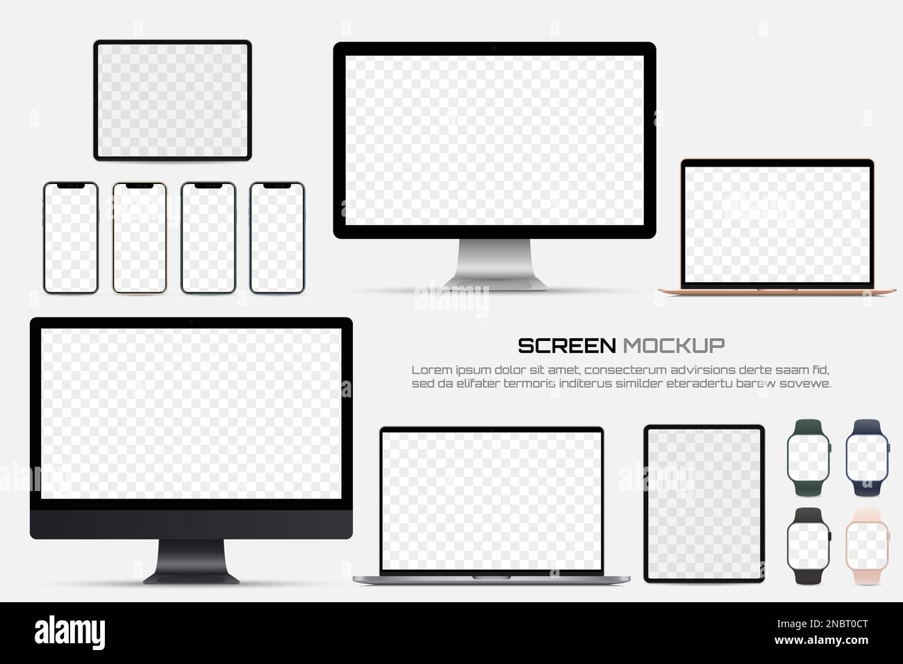 Computer monitor, laptop, tablet, smartphone and smart watch with blank