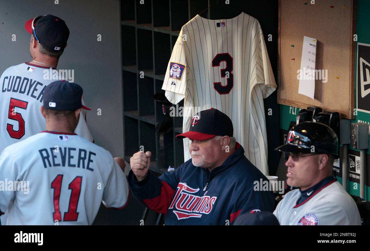 A jersey honoring Minnesota Twins Hall of Famer Harmon Killebrew hangs in  the team's dugout before the Twins' baseball game against the Seattle  Mariners on Tuesday, May 17, 2011, in Seattle. Killebrew