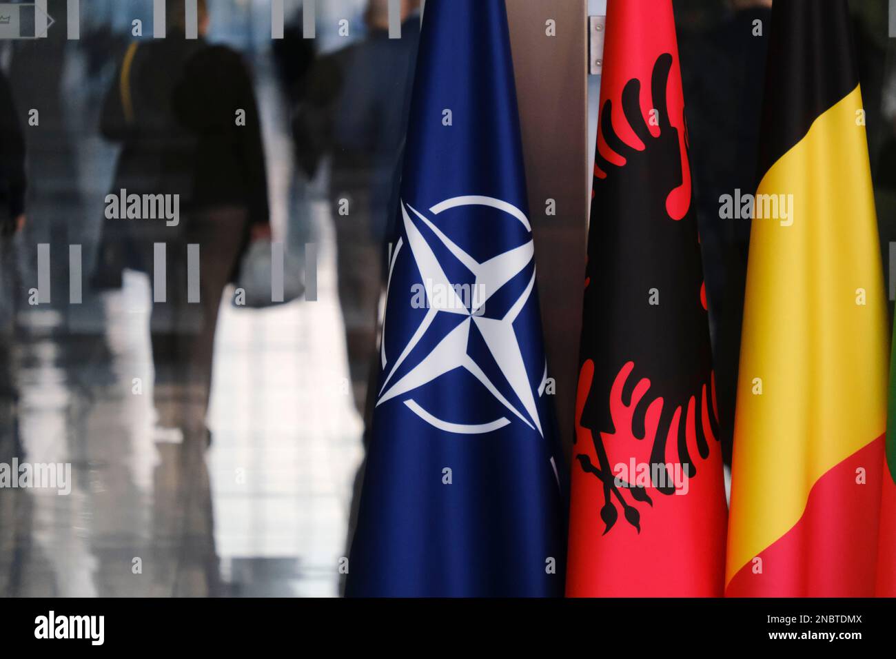 Brussels, Belgium. 14th Feb, 2023. Flags of Members of NATO at the NATO