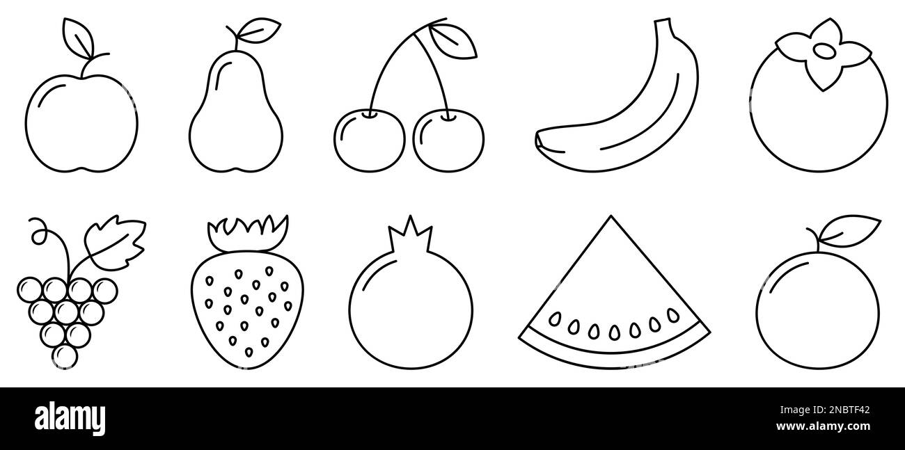 Fruit line icons. Contains such icons as apple, pear, cherry, banana and etc. Vector