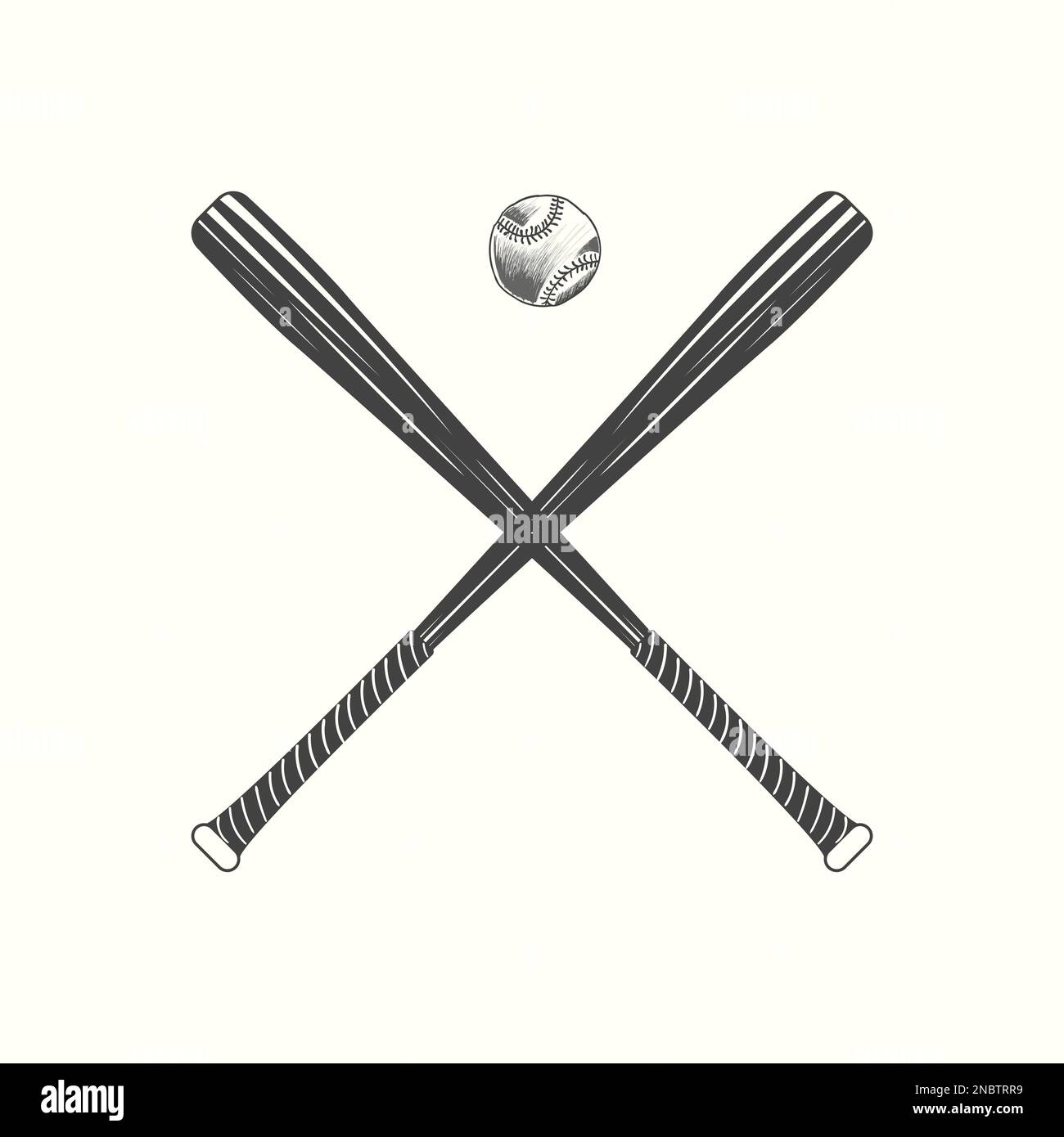hand drawn baseball bat and ball vector illustration in black Stock