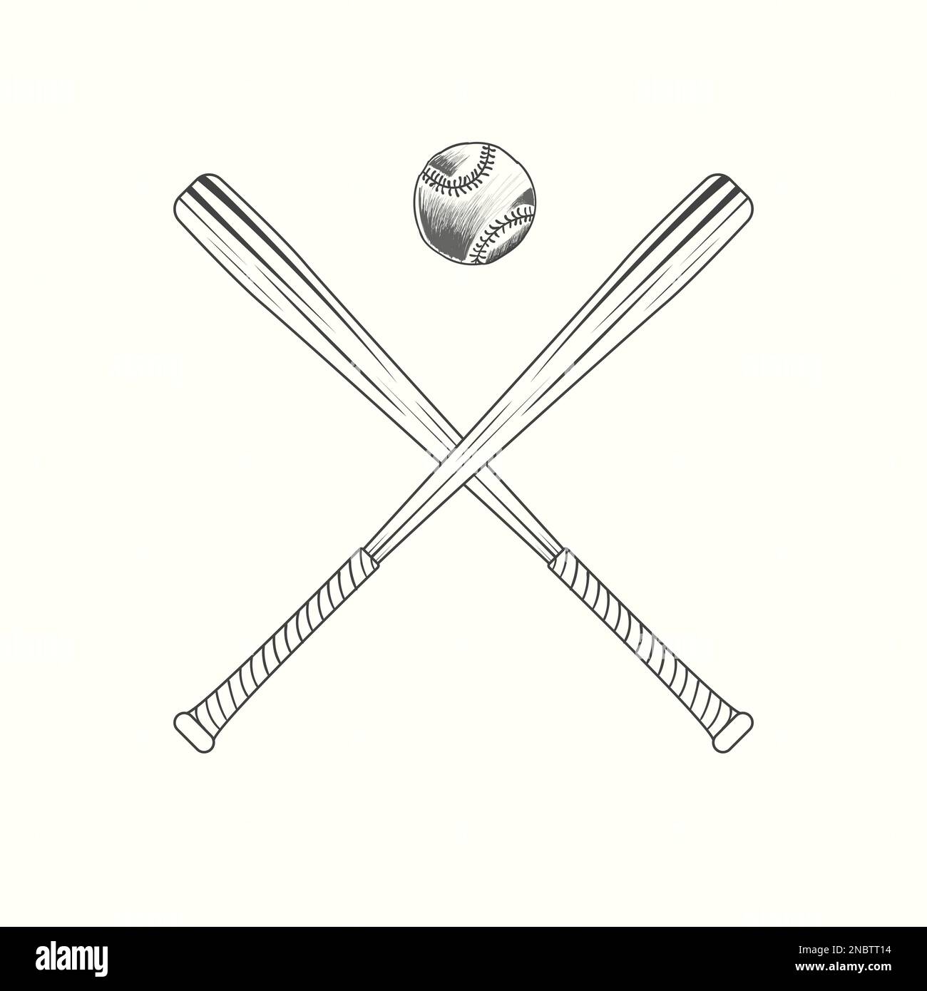 hand drawn baseball bat and ball vector illustration in black Stock