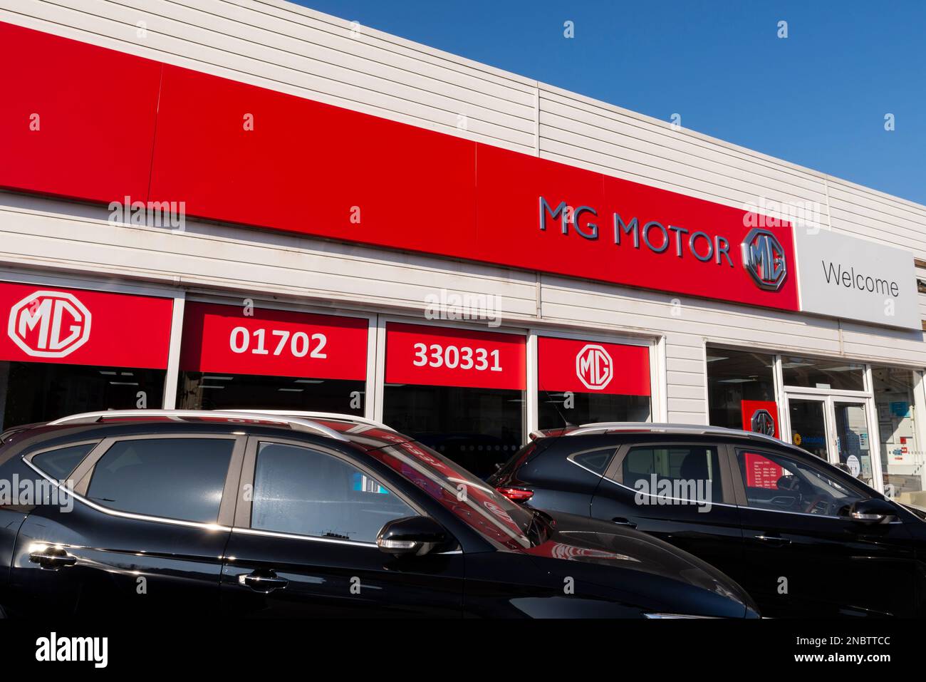 MG Motor car dealership showroom in Westcliff on Sea, Essex, UK. Cars