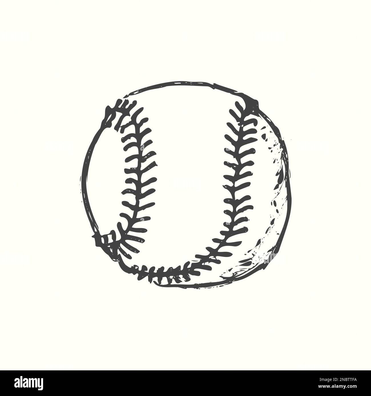 Baseball softball vector illustration in black. Detailed vintage style