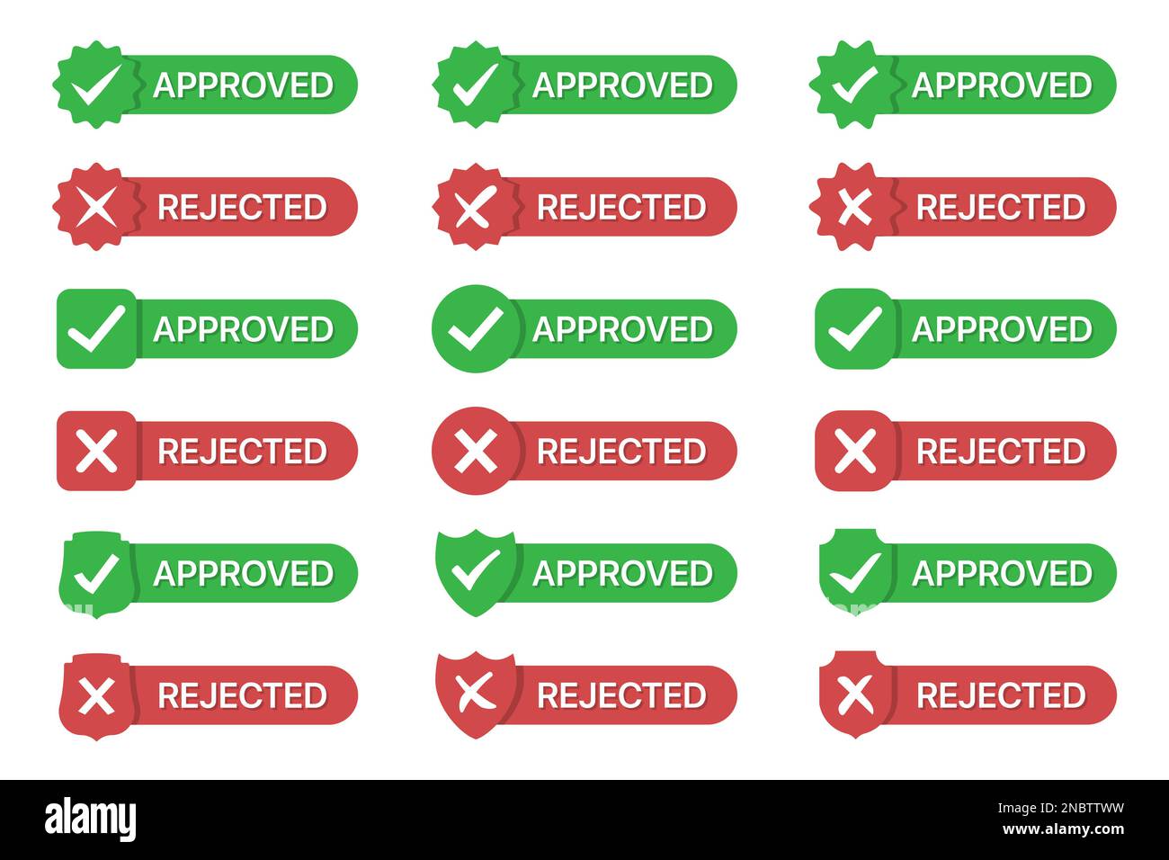 Set of approved and rejected badges icon in a flat design Stock Vector