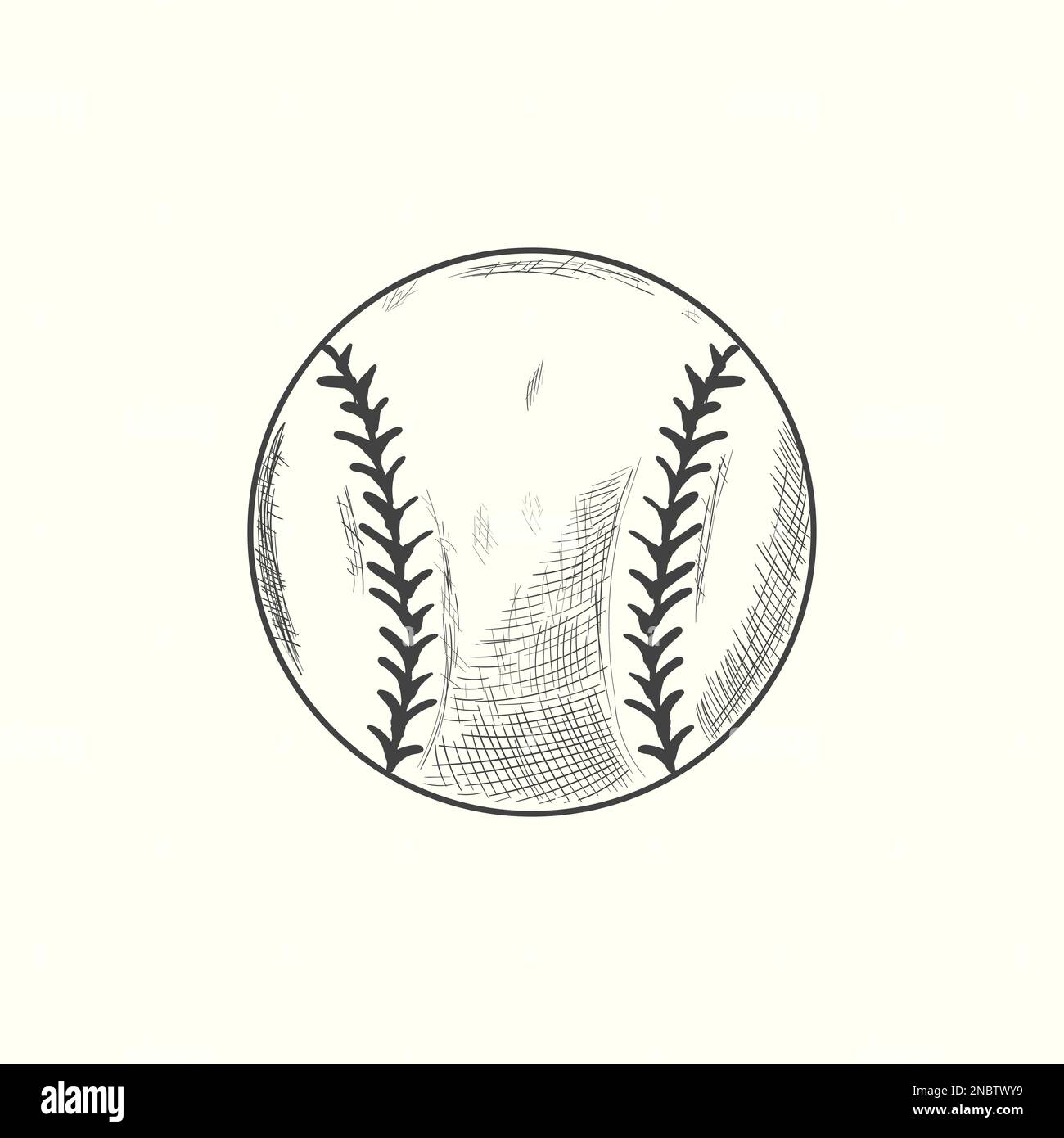 Baseball softball vector illustration in black. Detailed vintage style