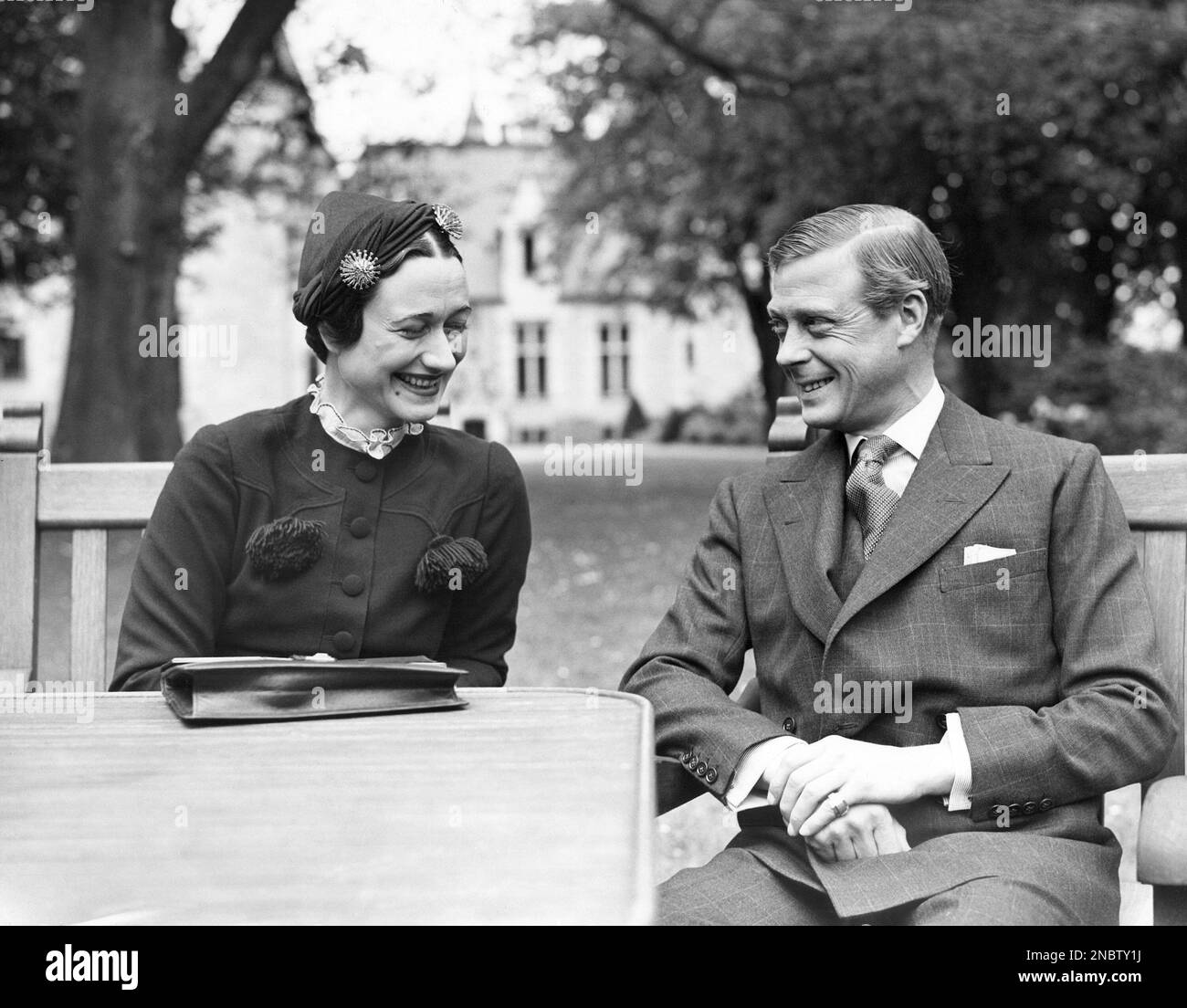 The Duke of Windsor, Prince Edward and Mrs. Wallis Simpson happily shown at the Chateau de Cande