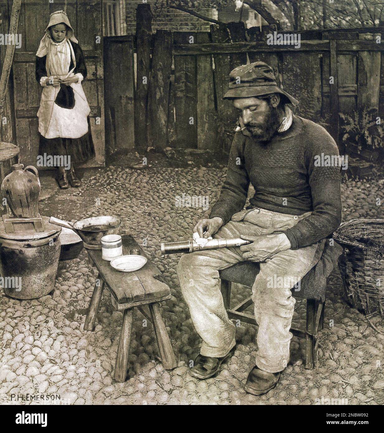 Peter Henry Emerson - Pictures From Life In Field And Fen - 1887 - A Fisherman at Home Stock Photo