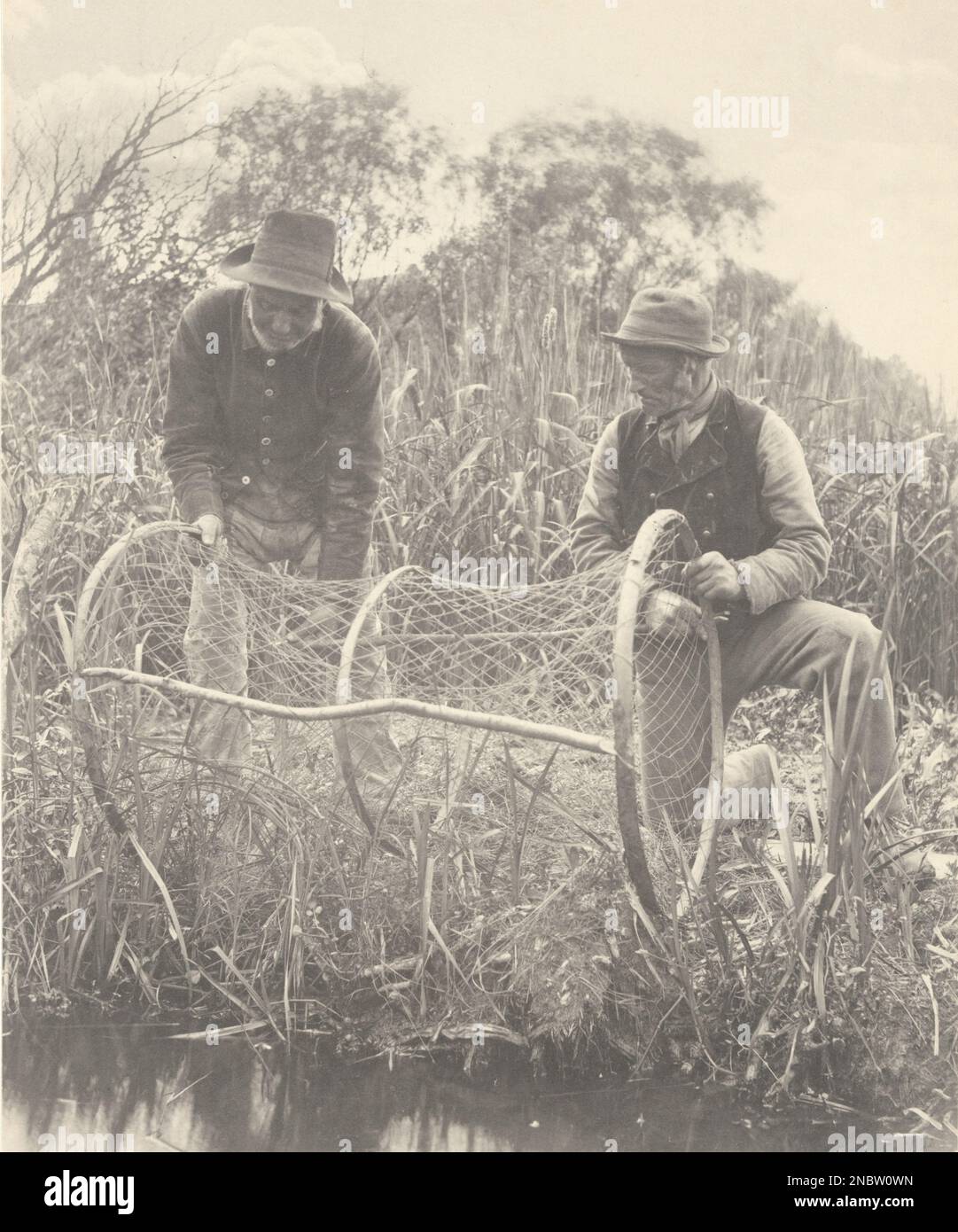 Peter Henry Emerson - Life and Landscape on the Norfolk Broads - 1886 - Setting Up the Bow-Net, Stock Photo