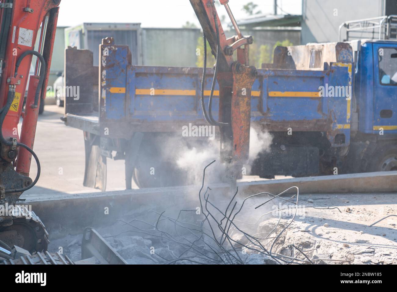 Road repair equipment. hydraulic jackhammer in a road construction