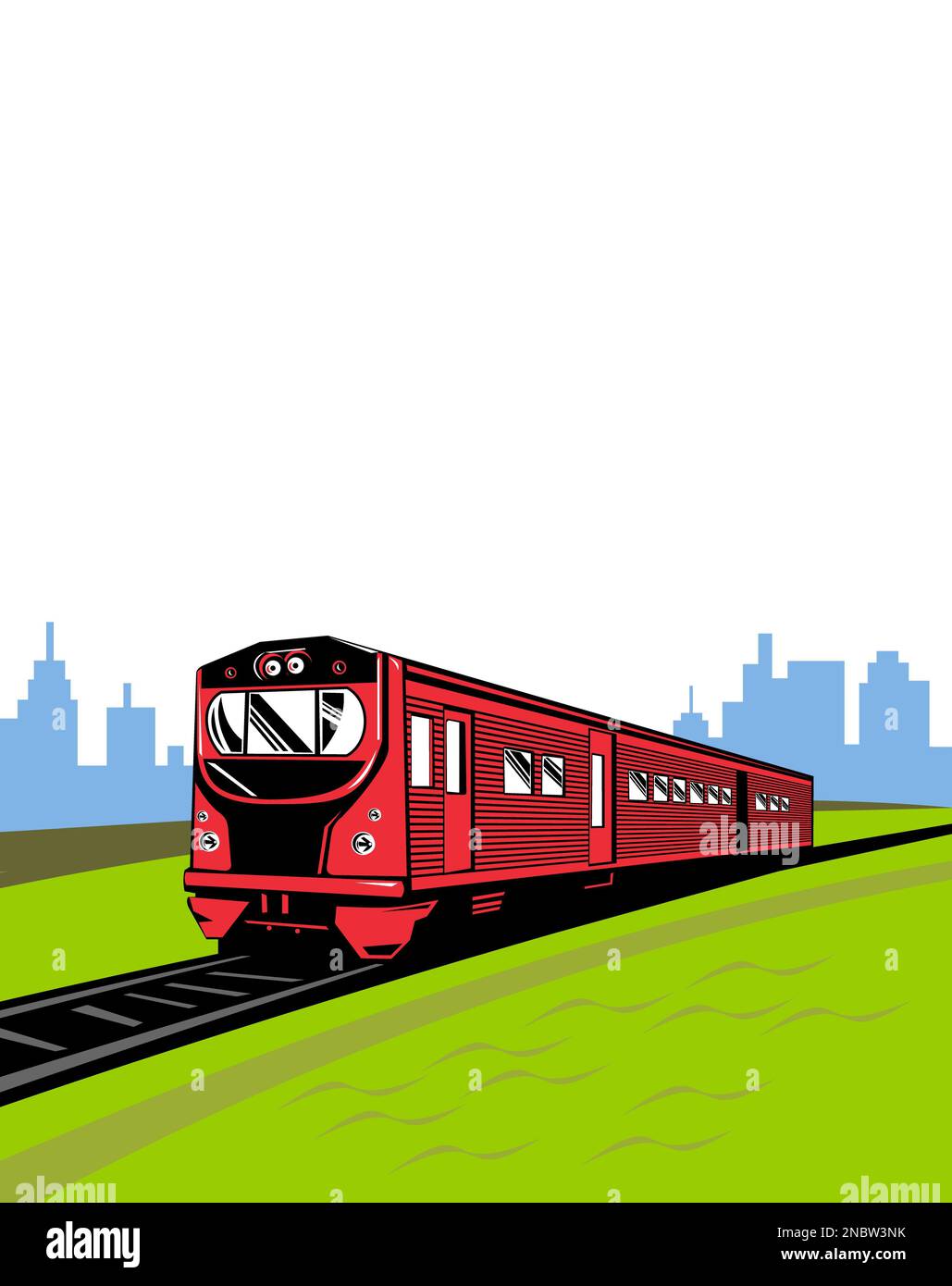 Illustration of a diesel passenger train moving on railroad track ...