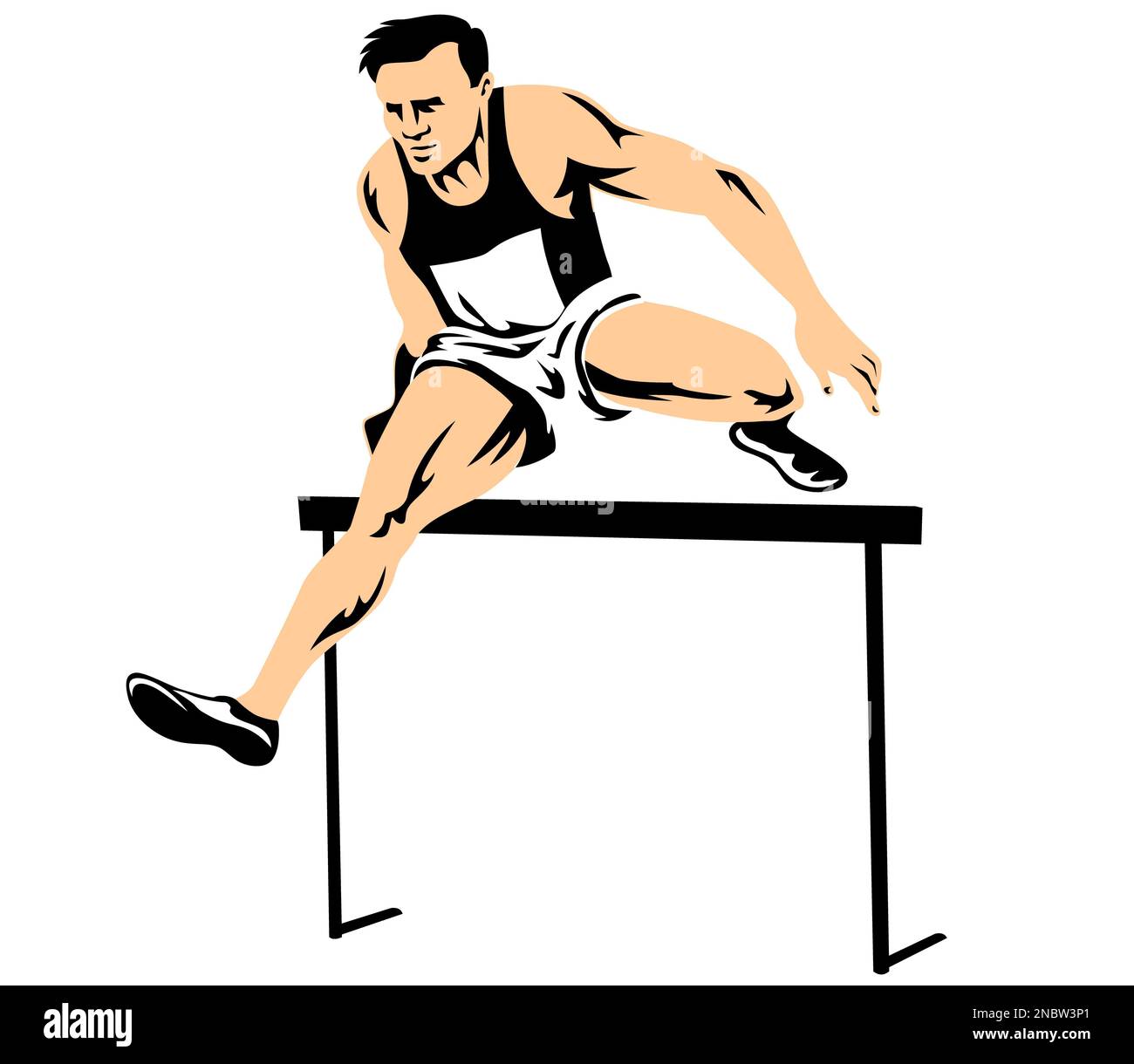 Illustration of a track and field athlete jumping the hurdles viewed
