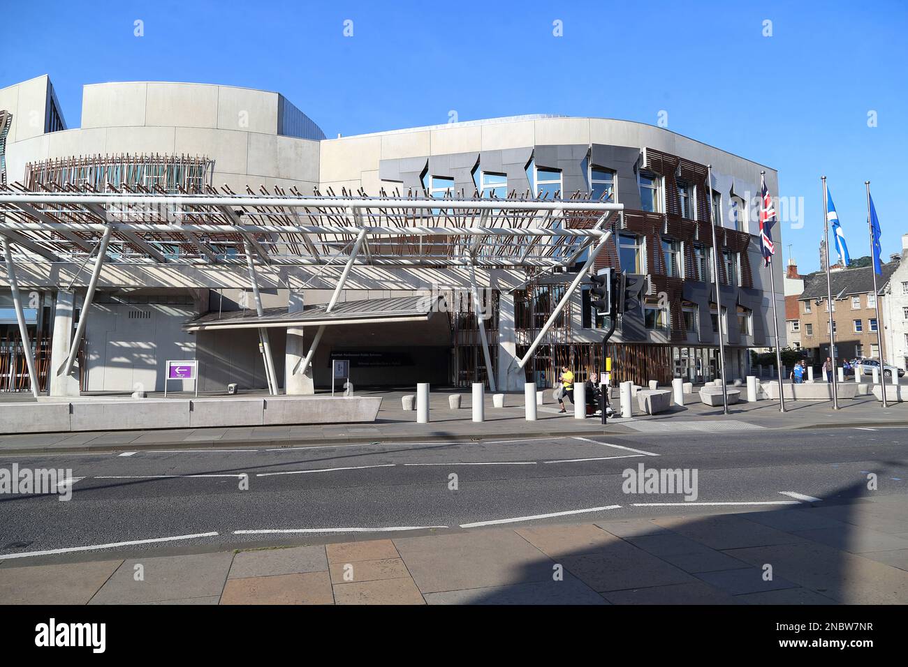 EDINBURGH, GREAT BRITAIN - SEPTEMBER 10, 2014: This is a fragment of the unusual facade of the Scottish Parliament building, architect Enrique Miralle Stock Photo