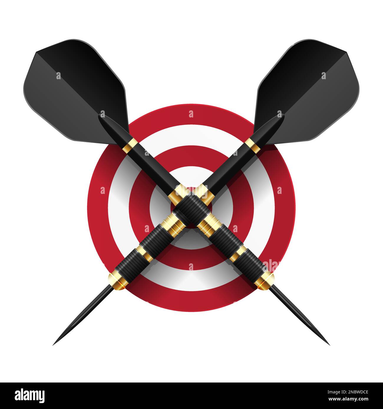 Darts game championship emblem, two crossed darts over simple target or dartboard, vector Stock Vector
