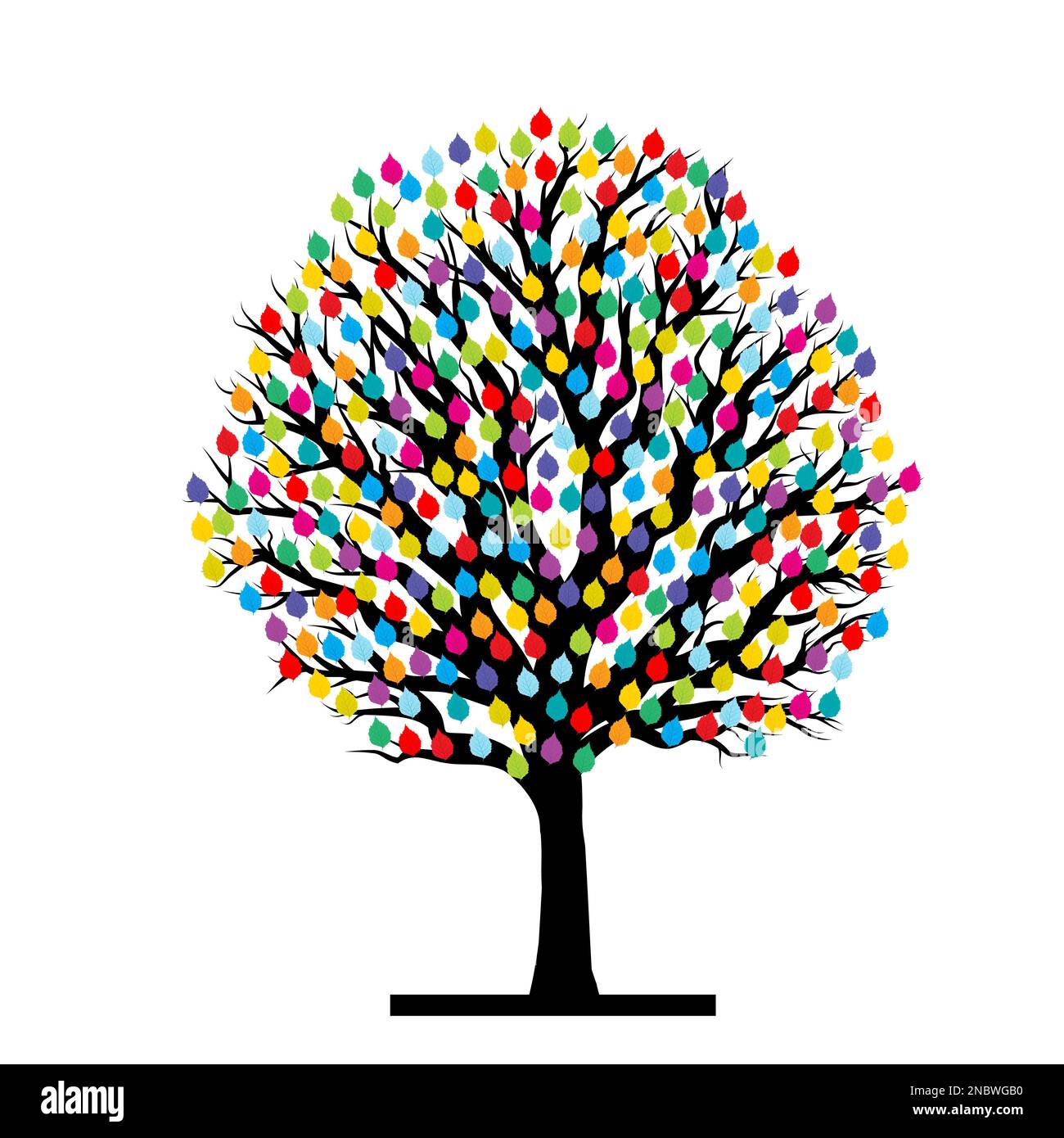 Tree with colored leaves isolated on white background Stock Vector