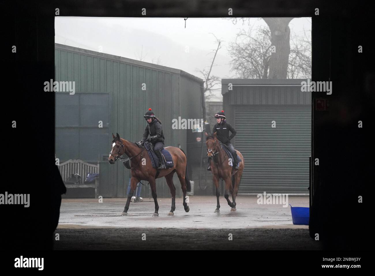 Staff ride horses during a visit to Dan Skelton's stables at Lodge Hill ...