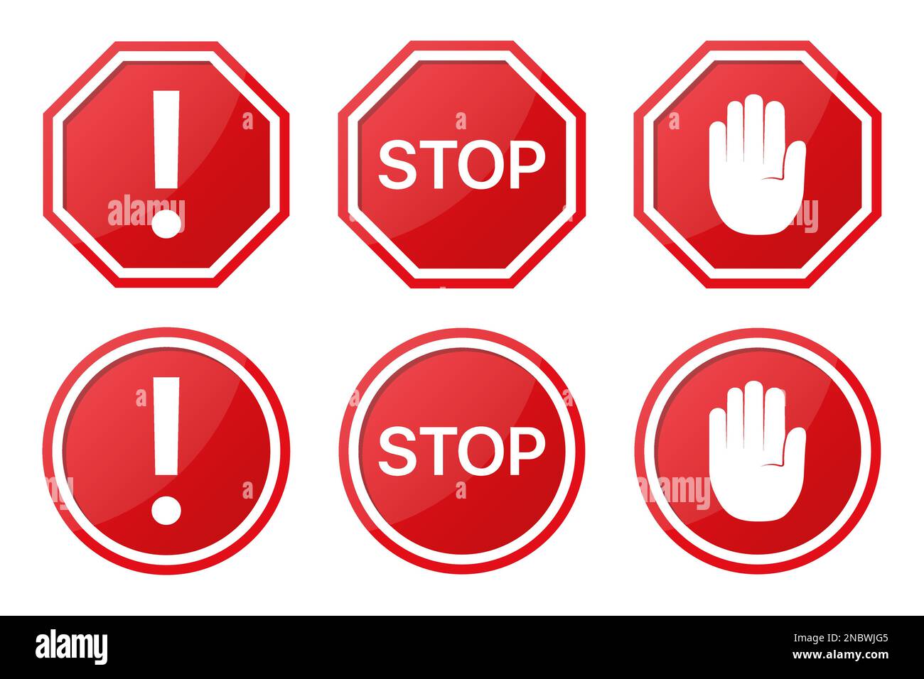 Set of red stop sign with arrow word and hand stock vector image art
