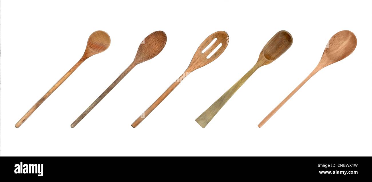 Topview of Set Cooking Wooden Utensils on White Background Stock Photo ...