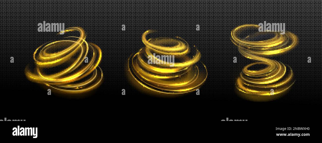 Gold light swirls with glitter and shine. Luxury golden lines with glow