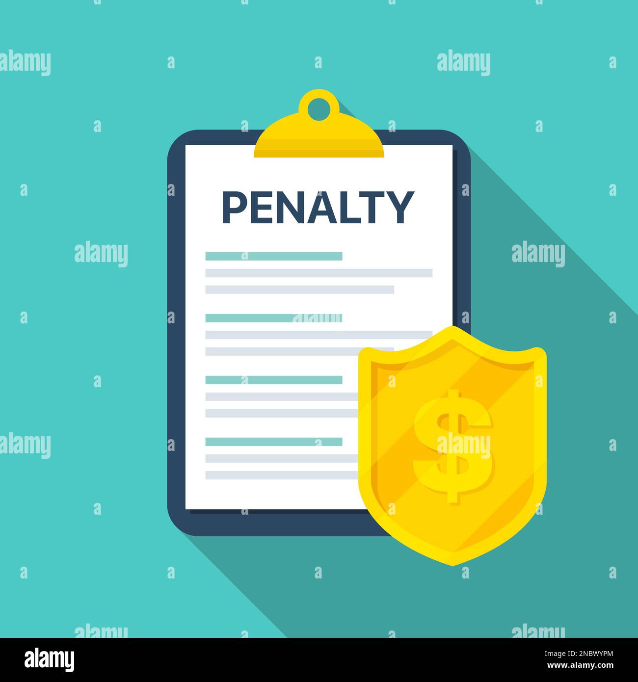 Penalty document with money shield in a flat design Stock Vector