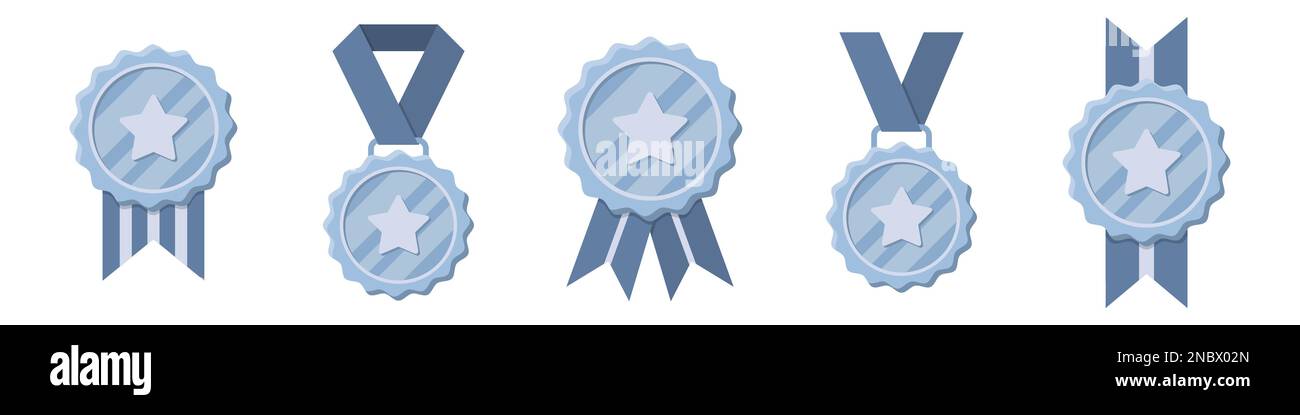 Set of winner silver medals with red ribbon and star Stock Vector Image ...