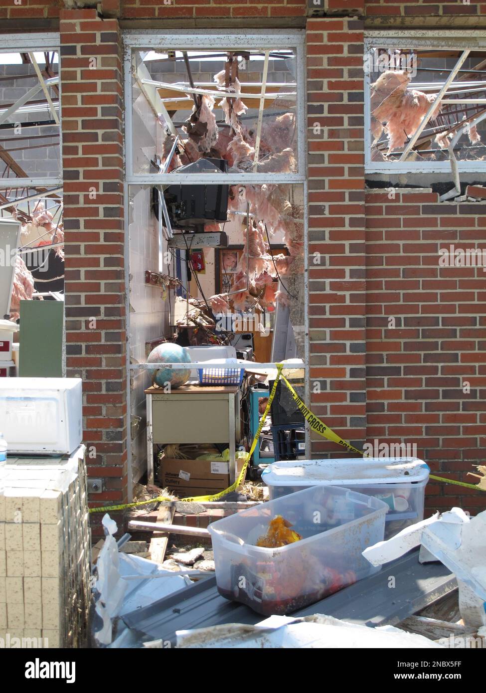 In a April 30, 2011 photo, debris is scattered around a classroom at