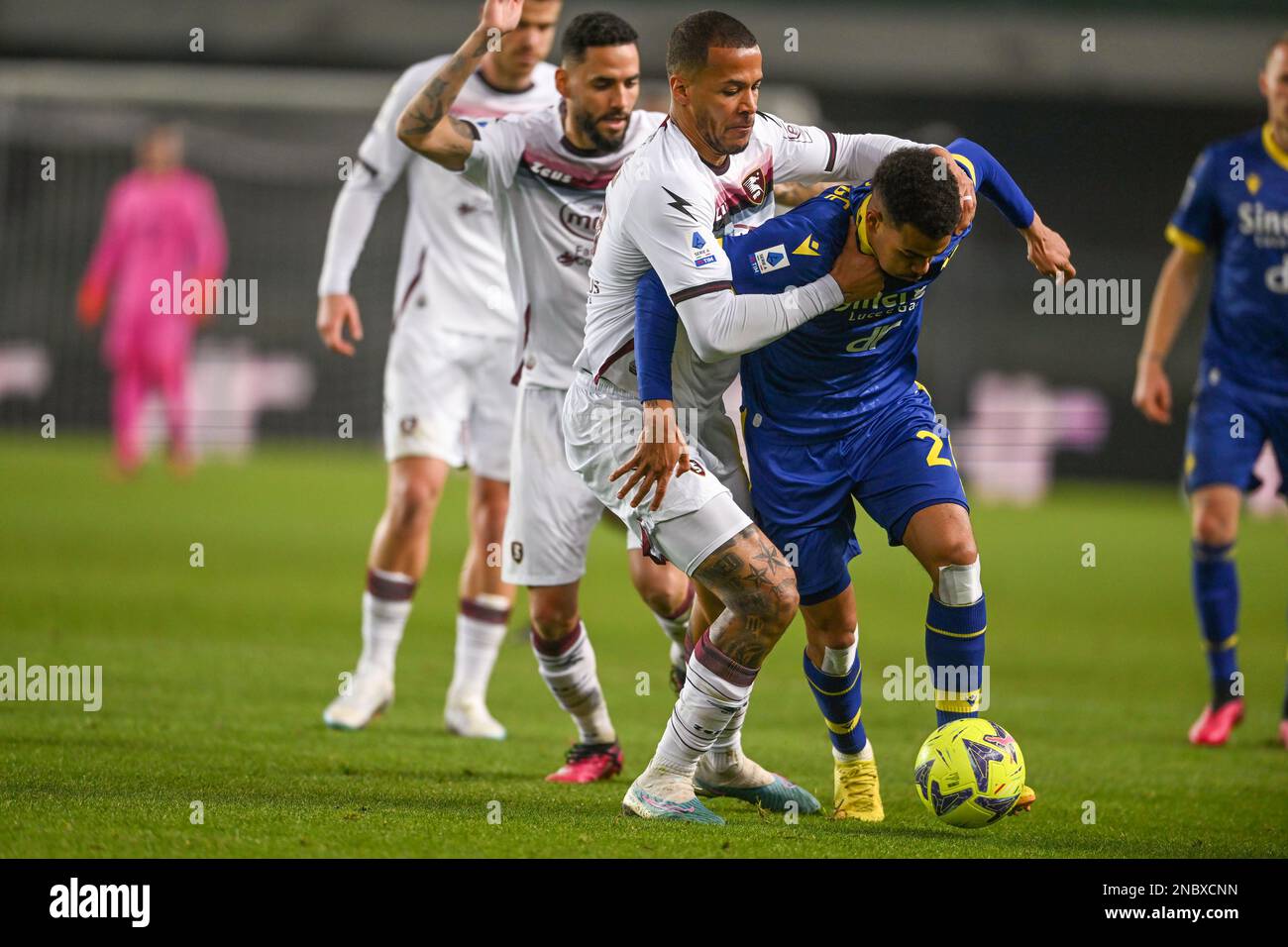Verona, Italy. February 13, 2023 Cyril Ngonge (Hellas Verona)William