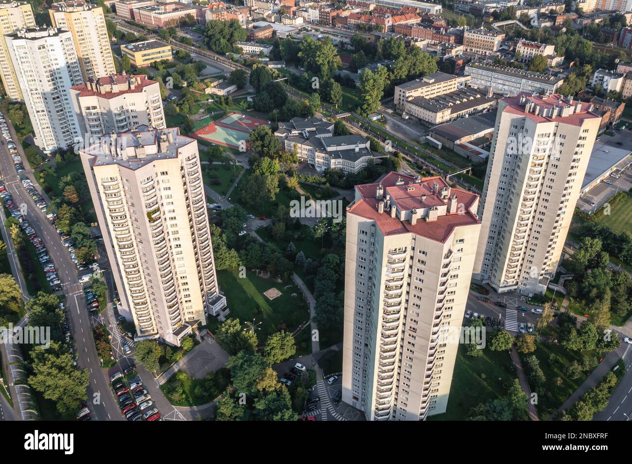 Drone view of buildings at Walenty Rozdzienski Estate simply called The