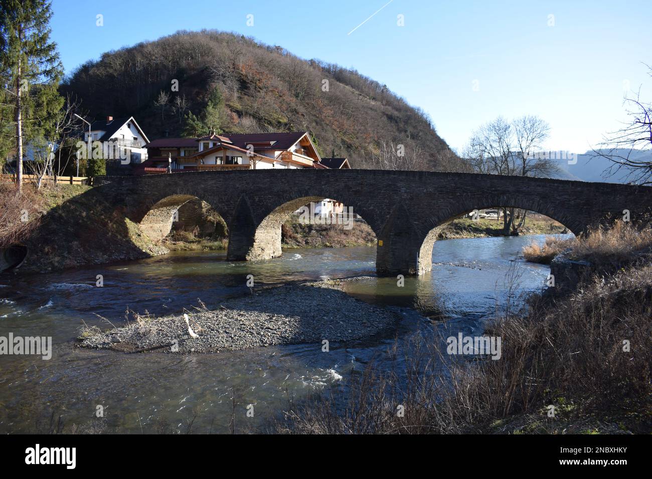 the surviving old bridge with flood damage in Dernau an der Ahr, more than a year later still visible Stock Photo