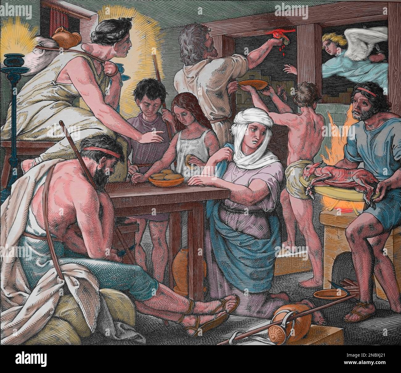 Bible. Exodus. the Passover, lamb eaten before Israelite left the slavery in Egypt. Engraving