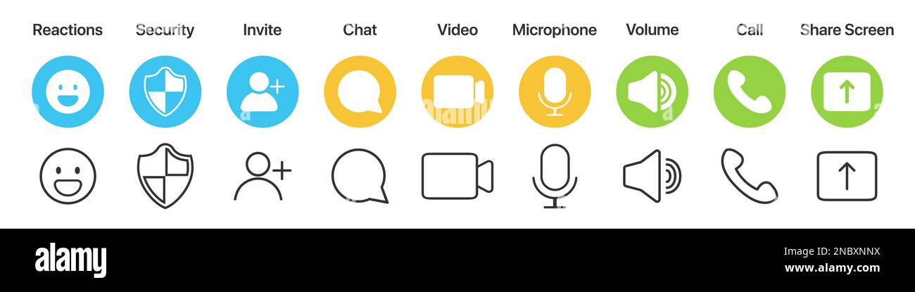 Video call app interface icons in a flat design Stock Vector