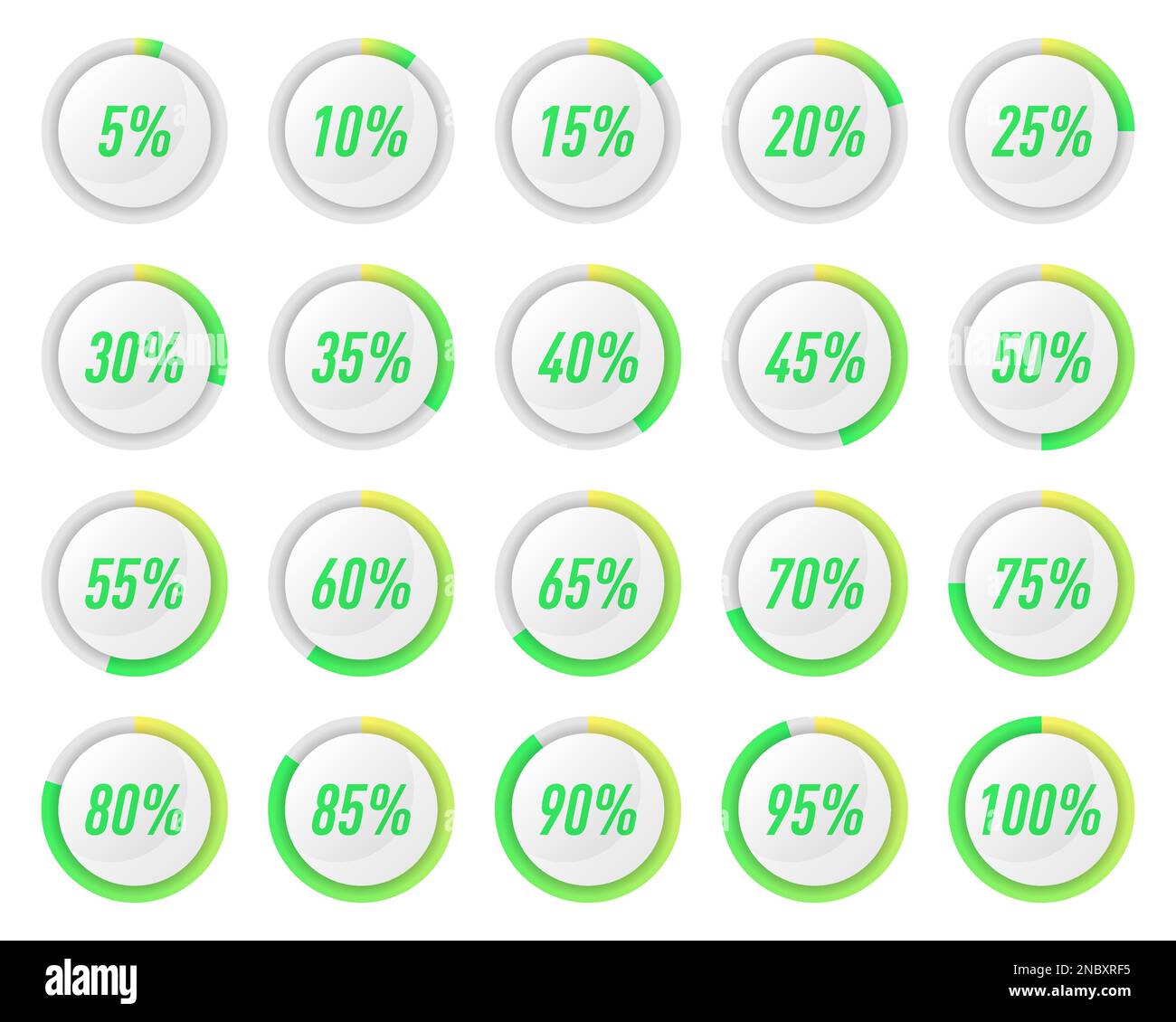 Collection of green circle percentage diagrams for infographics Stock Vector