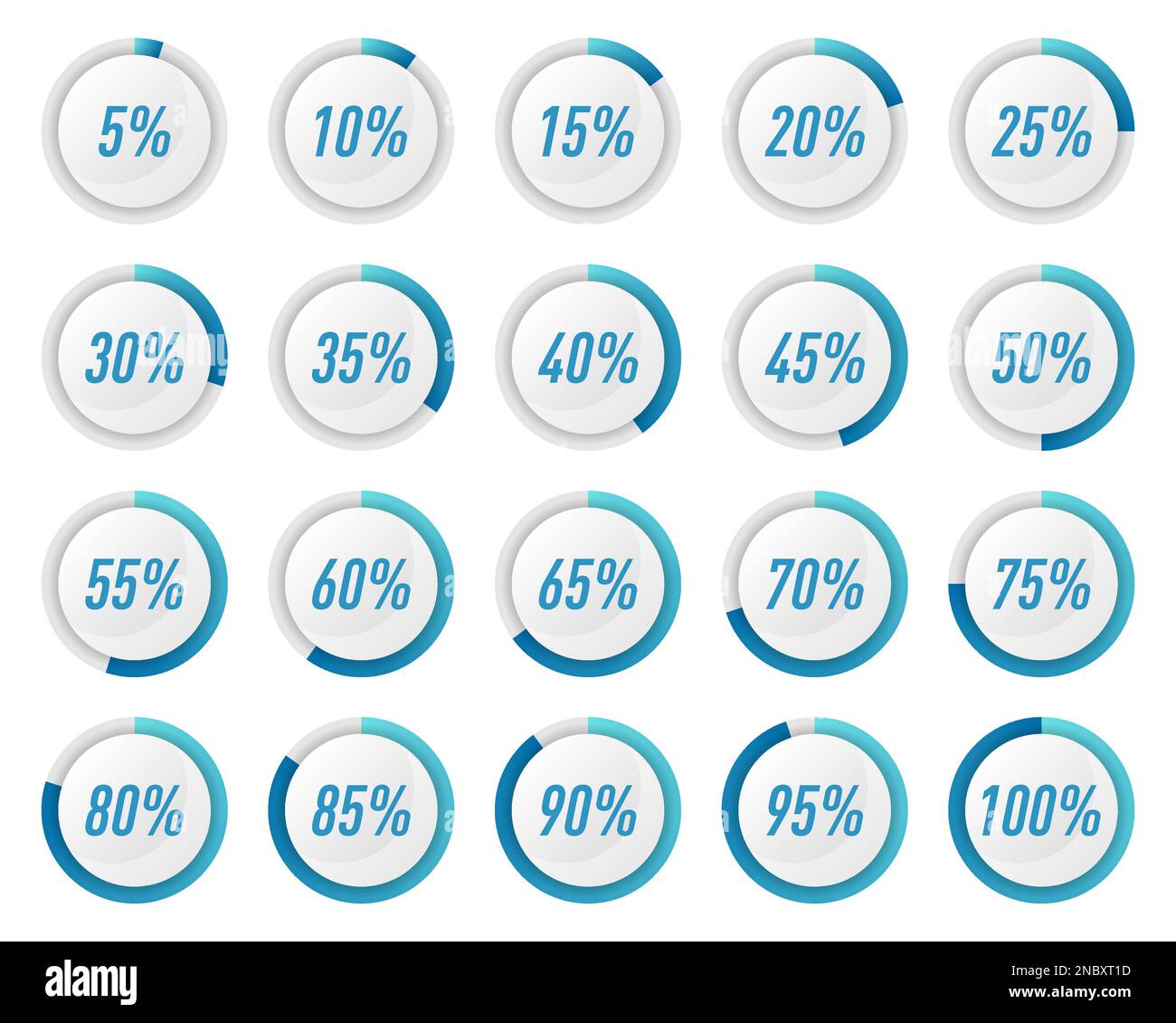 Collection of blue circle percentage diagrams for infographics Stock Vector