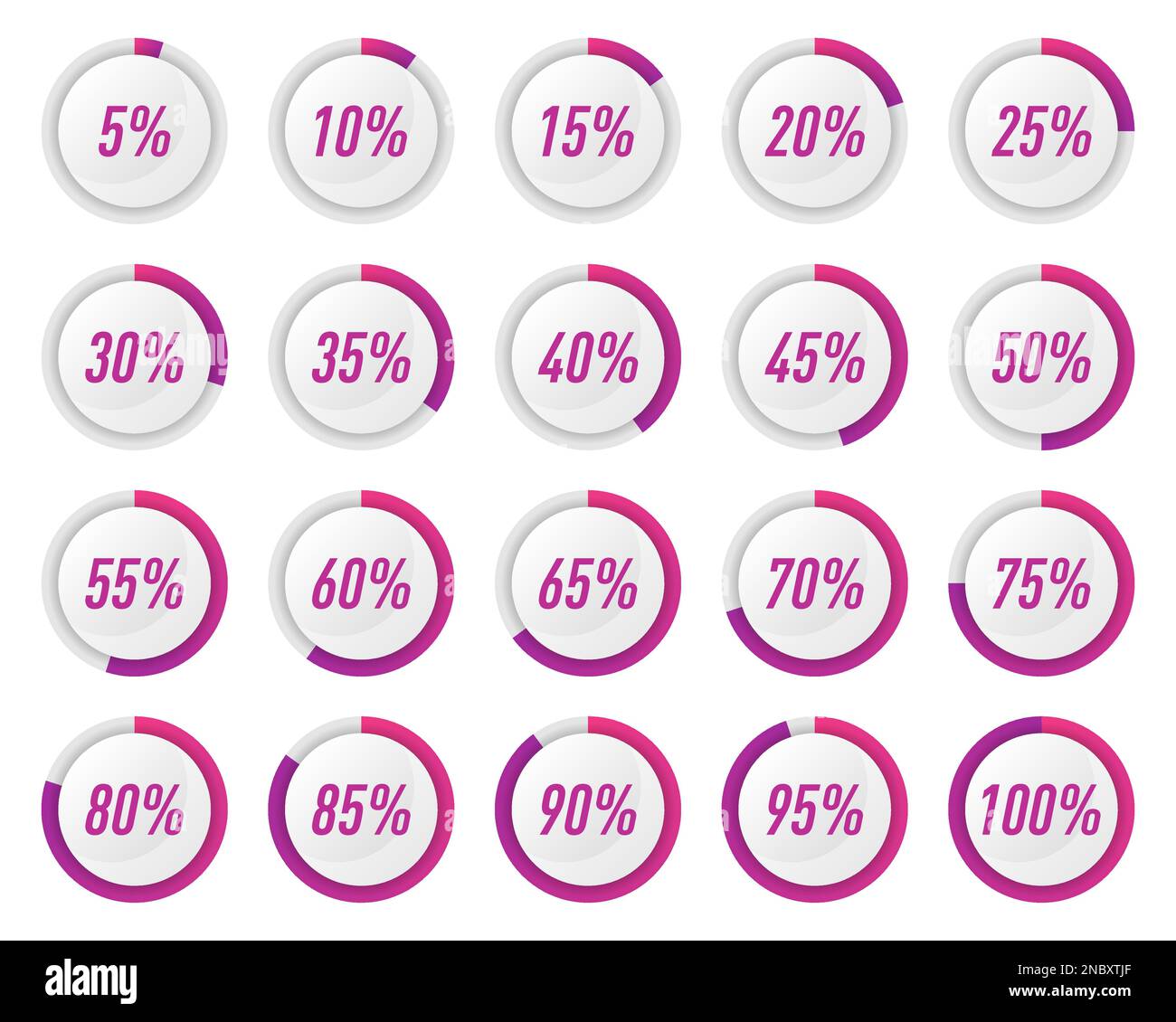 Collection of purple circle percentage diagrams for infographics Stock Vector