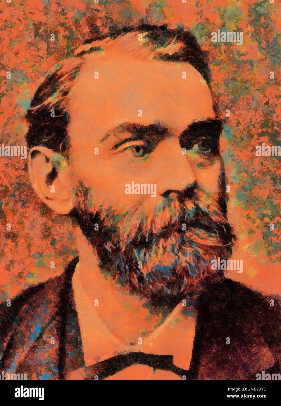 Illustrations  Portrait Alfred Bernhard Nobel, Swedish chemist, engineer, inventor, entrepreneur, and philanthropist. Stock Photo