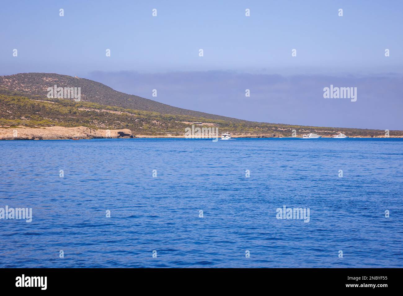 Boat trip to so called Blue Lagoon on the coast of Akamas Peninsula in Cyprus island country Stock Photo