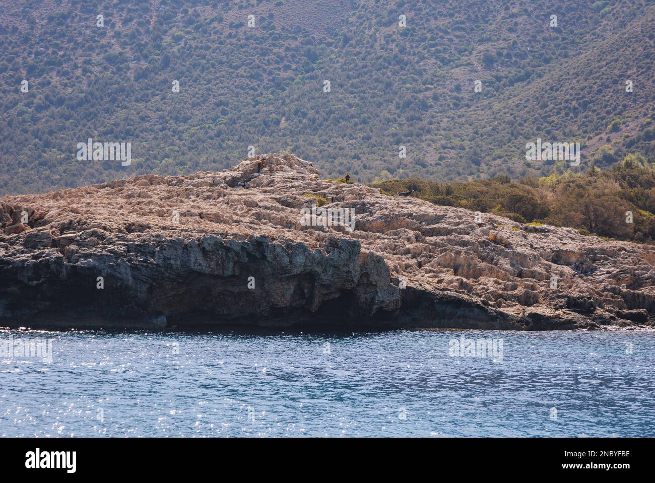 Rocky coast near so called Blue Lagoon on the coast of Akamas Peninsula in Cyprus island country Stock Photo