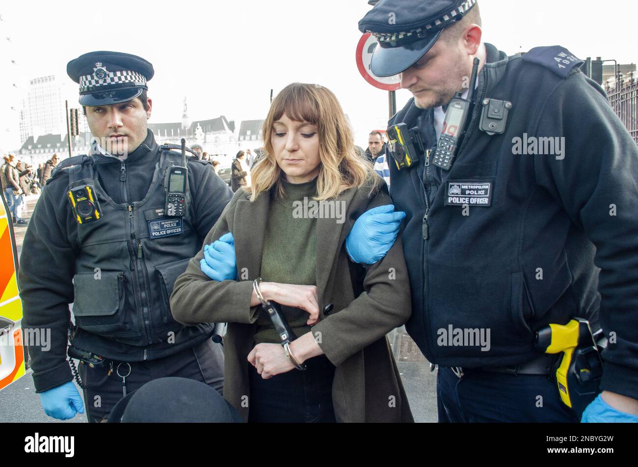 London, UK. 14th Feb, 2023. Animal Rebellion protest outside the Houses