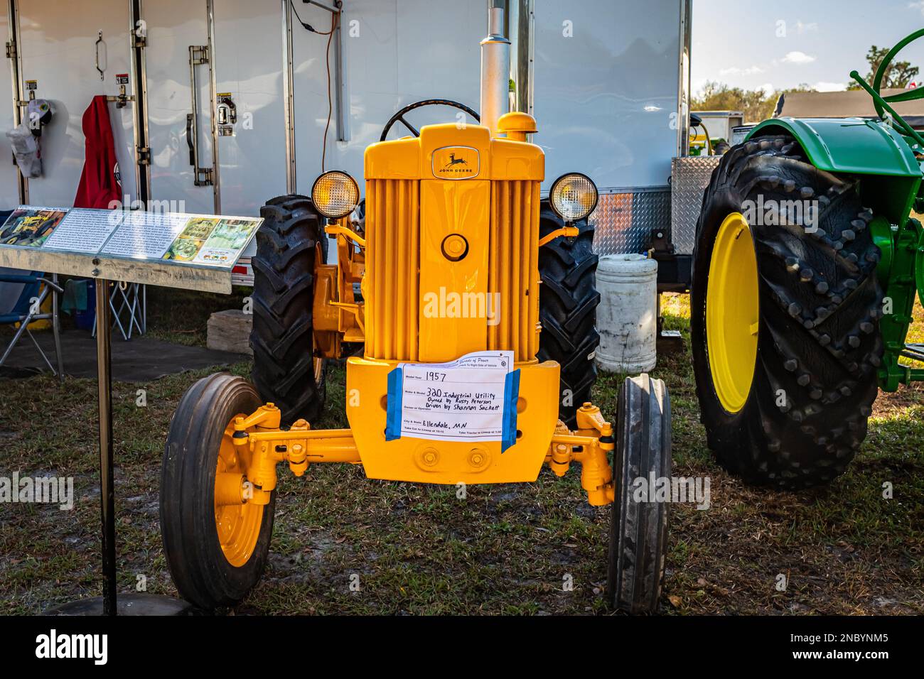 Fort Meade, FL February 24, 2022 High perspective front view of a 1957 John Deere Model 320