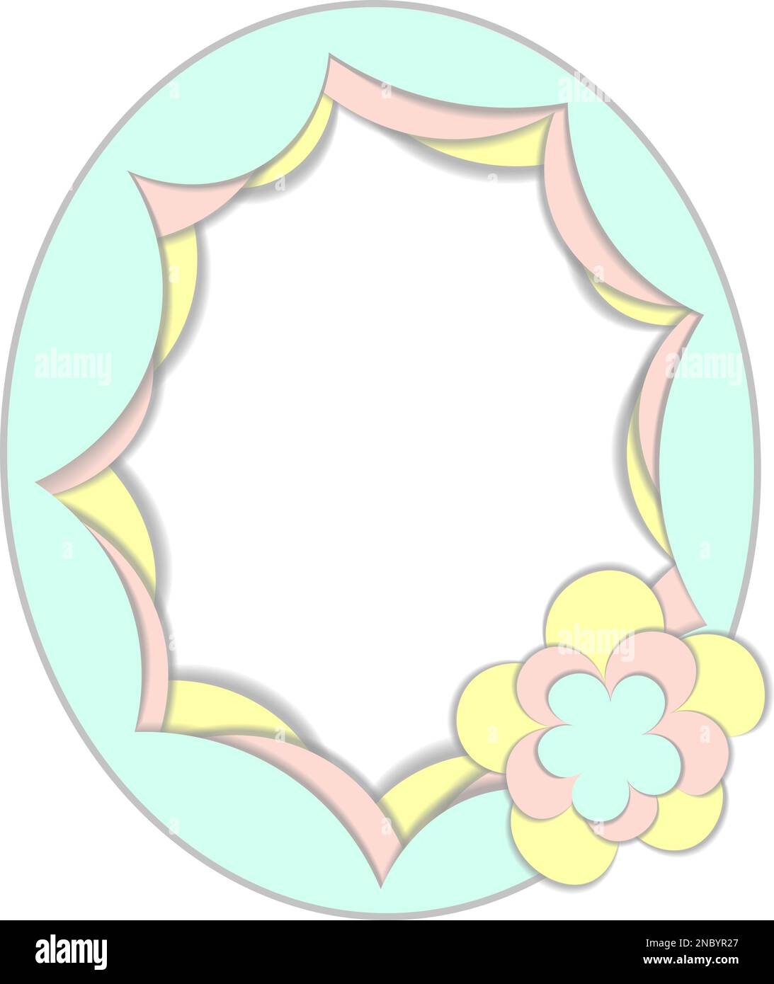 Oval shaped border drawing in flat paper cut style decorated with flower Stock Vector