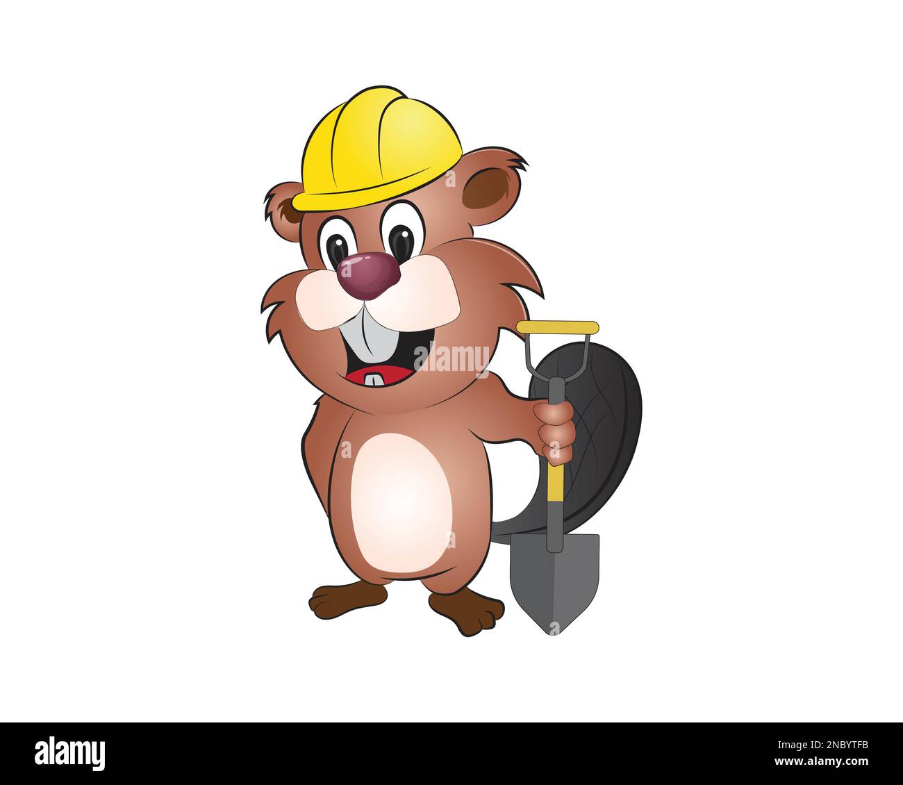 Beaver Holding Shovel with Grinning Expression Illustration Stock Vector