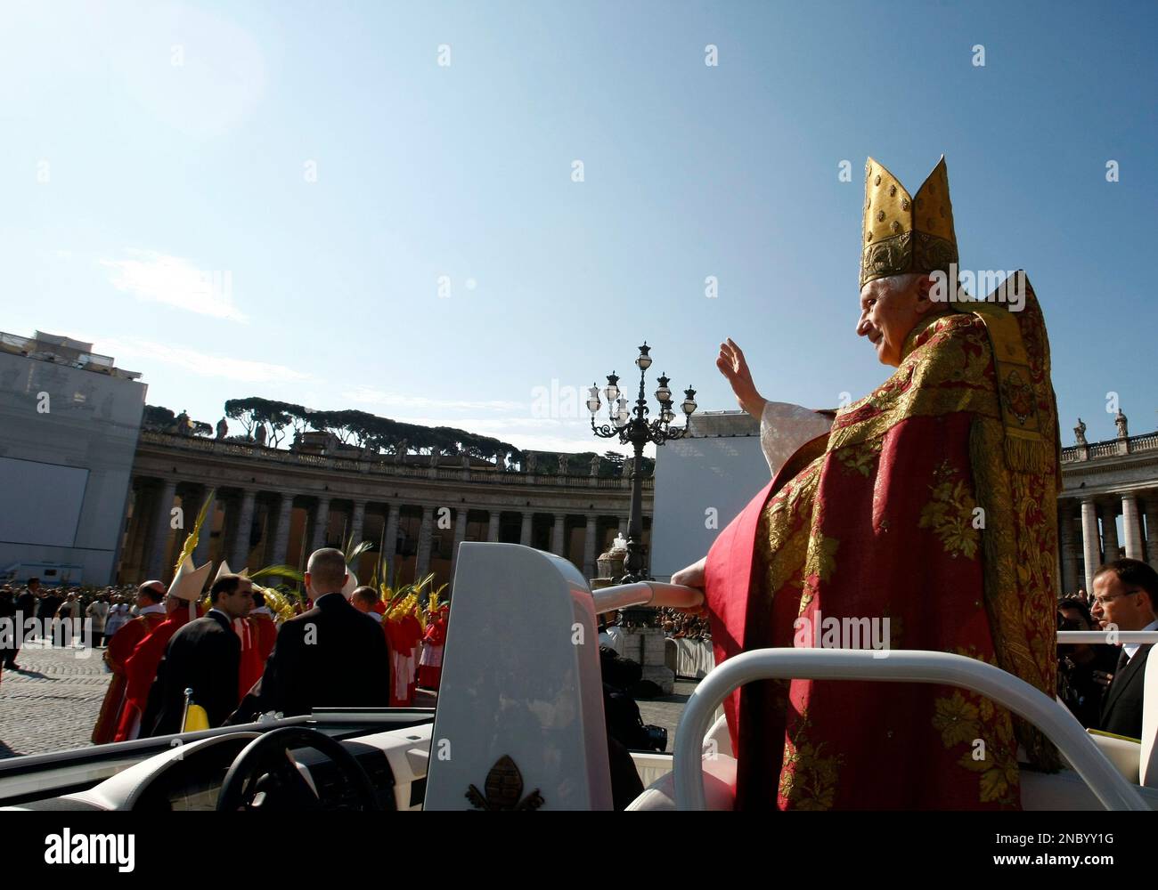 Pope Benedict XVI delivers his blessing as he arrives to celebrate a ...