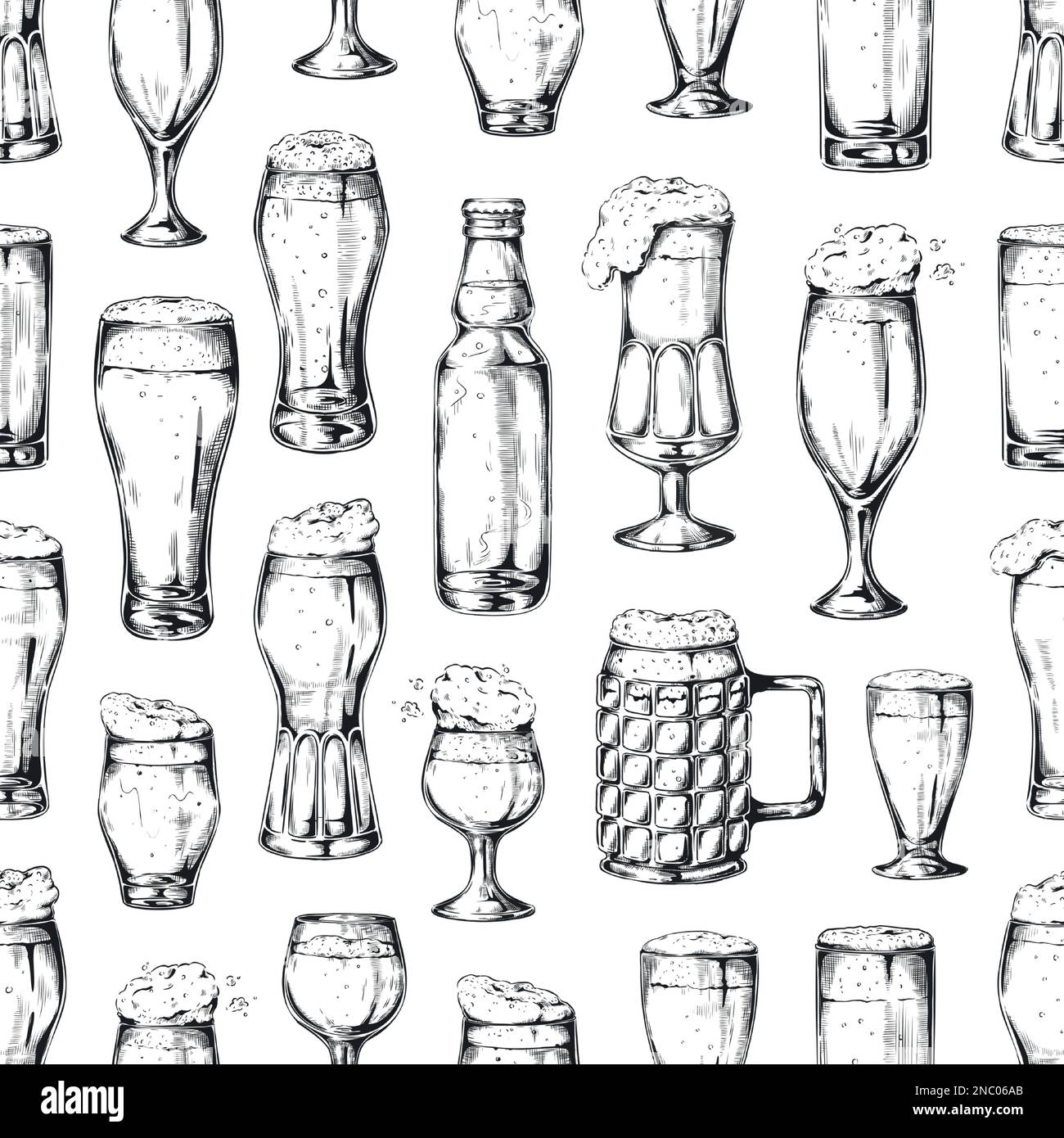 Sketch beer glass, alcohol pattern. Vintage hand drawn beverages, pint ...