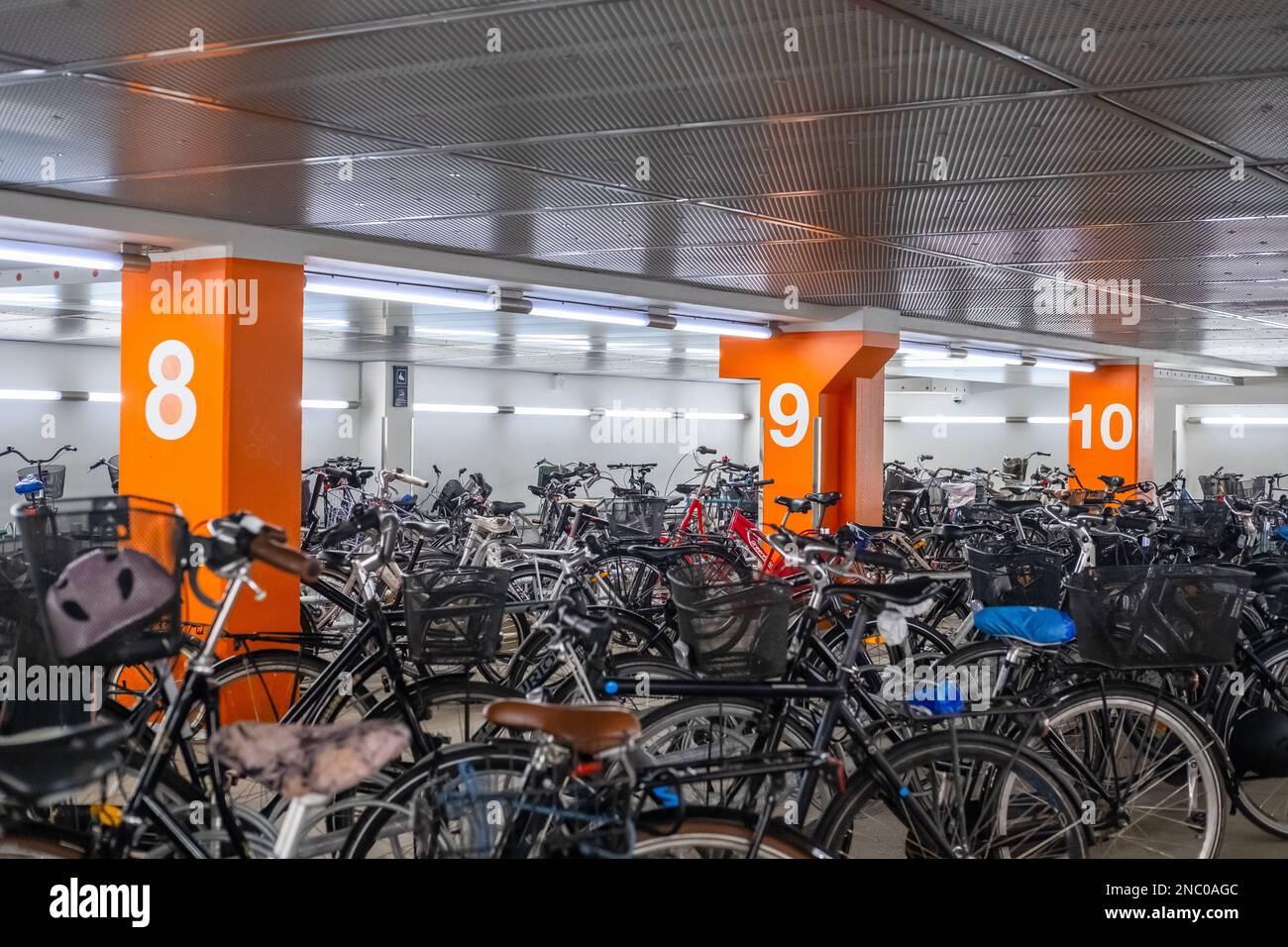 Lyngby, Denmark - January 9, 2020: Underground bicycle parking at Lyngby Train Station. Editorial photo. Stock Photo