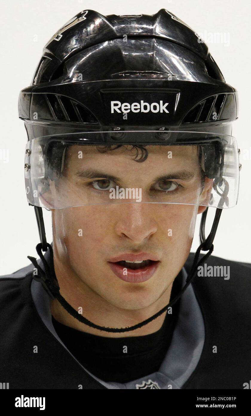 Pittsburgh Penguins' Sidney Crosby takes part in a NHL hockey practice