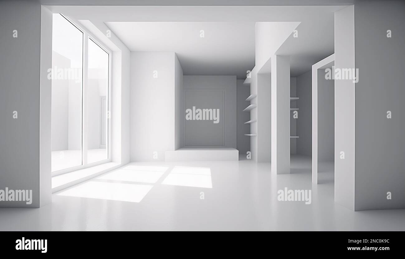 Fresh Look at Large Spacious White Interior With Empty Space 3D Render Stock