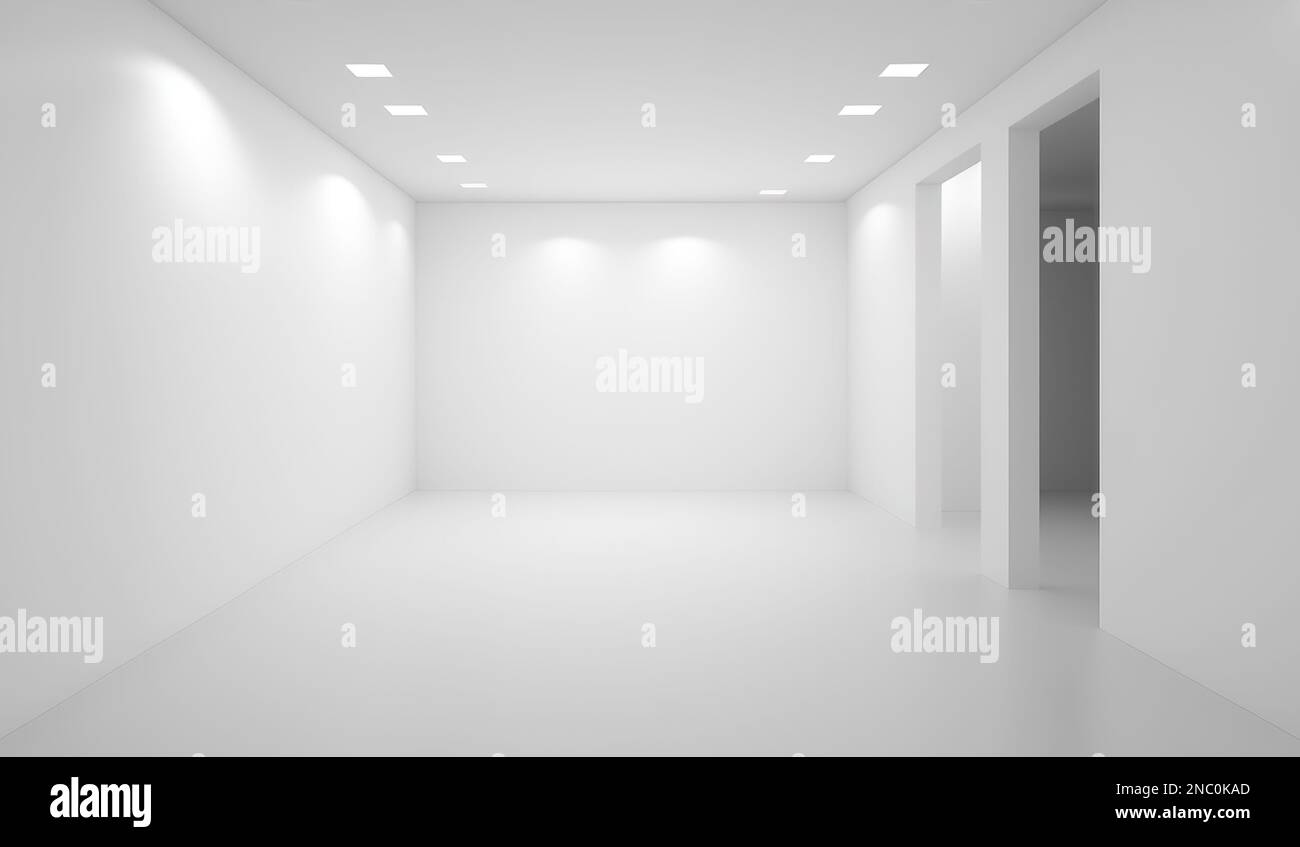 Large spacious white interior with empty space. 3D render Stock Photo ...