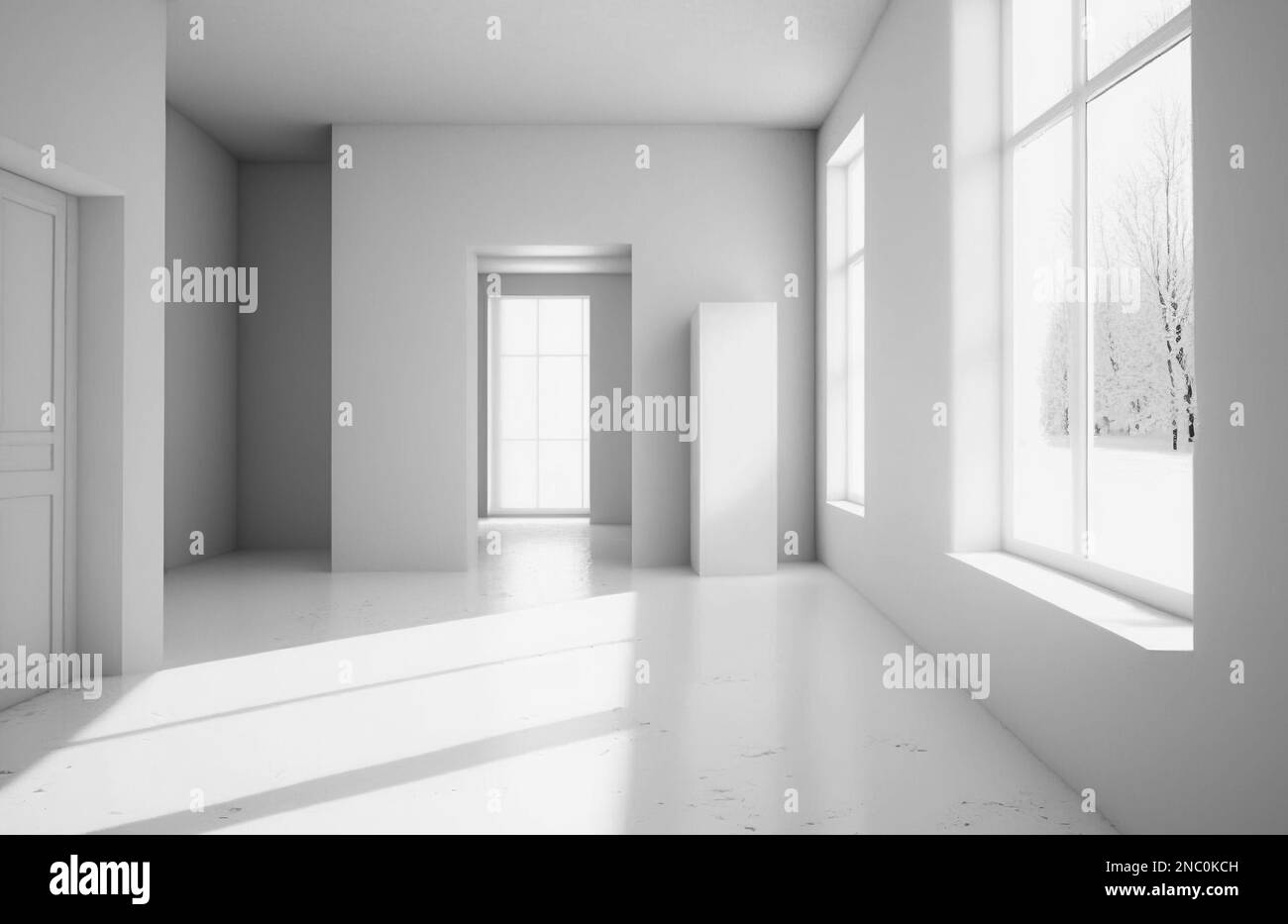 Large spacious white interior with empty space. 3D render Stock Photo ...